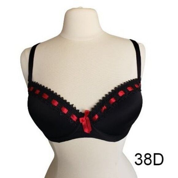 Women's Bra 38D Push up Embroidered Princess Balconette Black Bra 38D - Picture 1 of 6